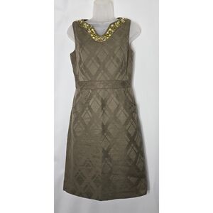 Milly Olive Midi Dress with Embellished Neckline